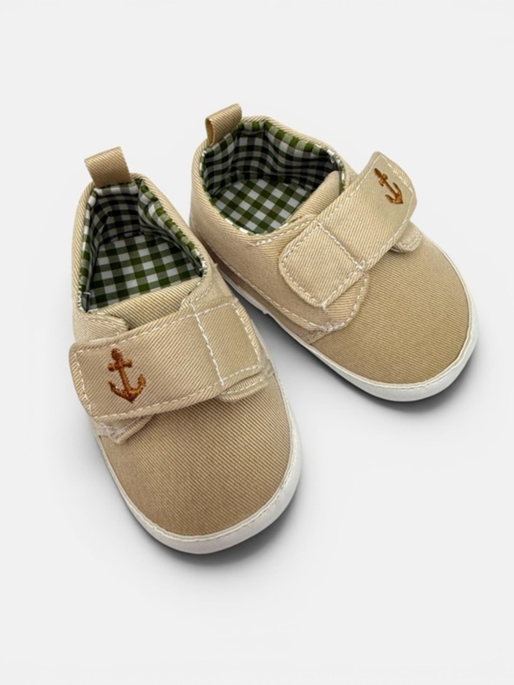 Tommy Bahama Beige Canvas Baby Shoes with Anchor Embroidery